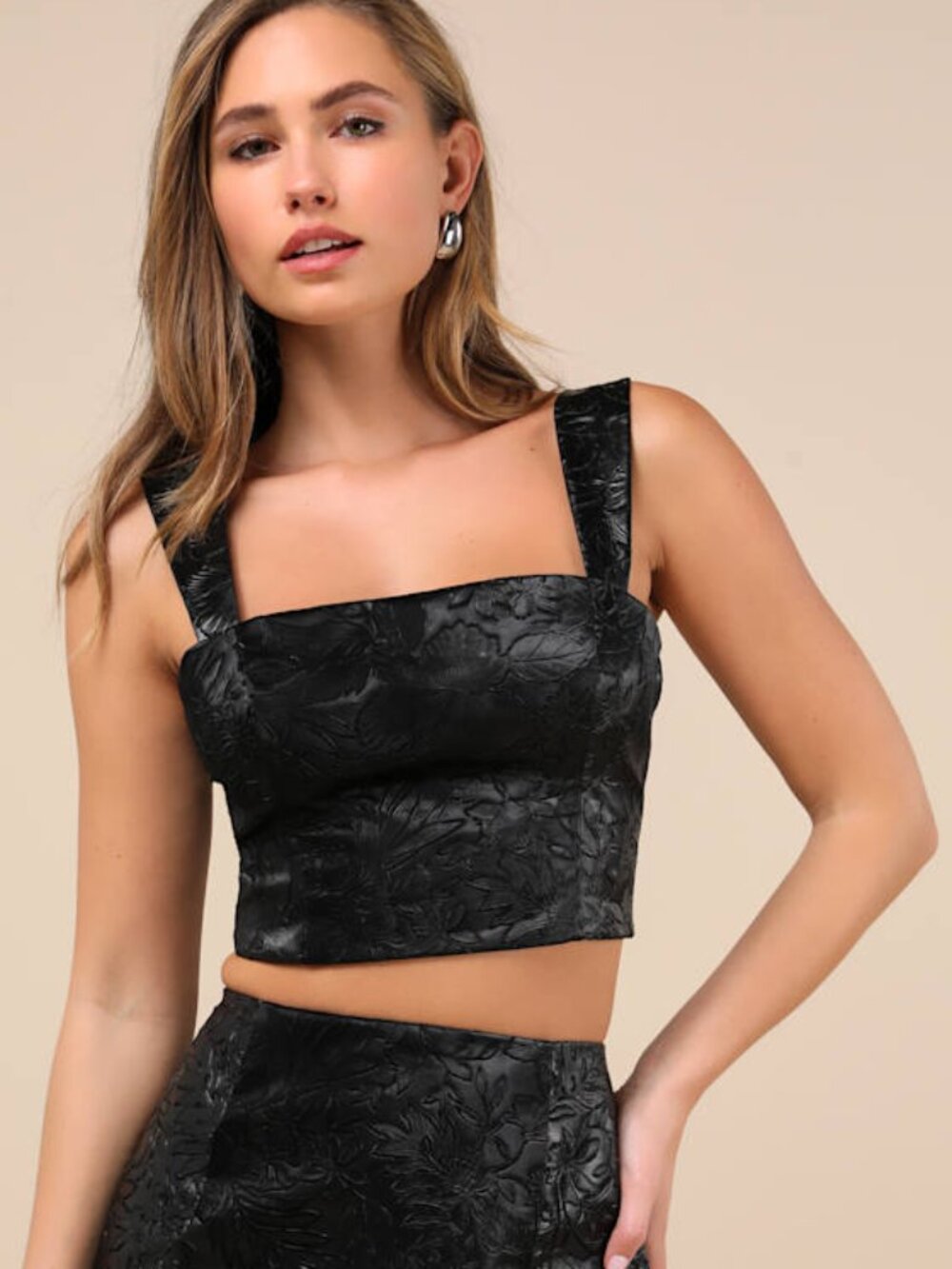 Lulus Elaborate Chicness Black Embossed Lace-up Top - Size L